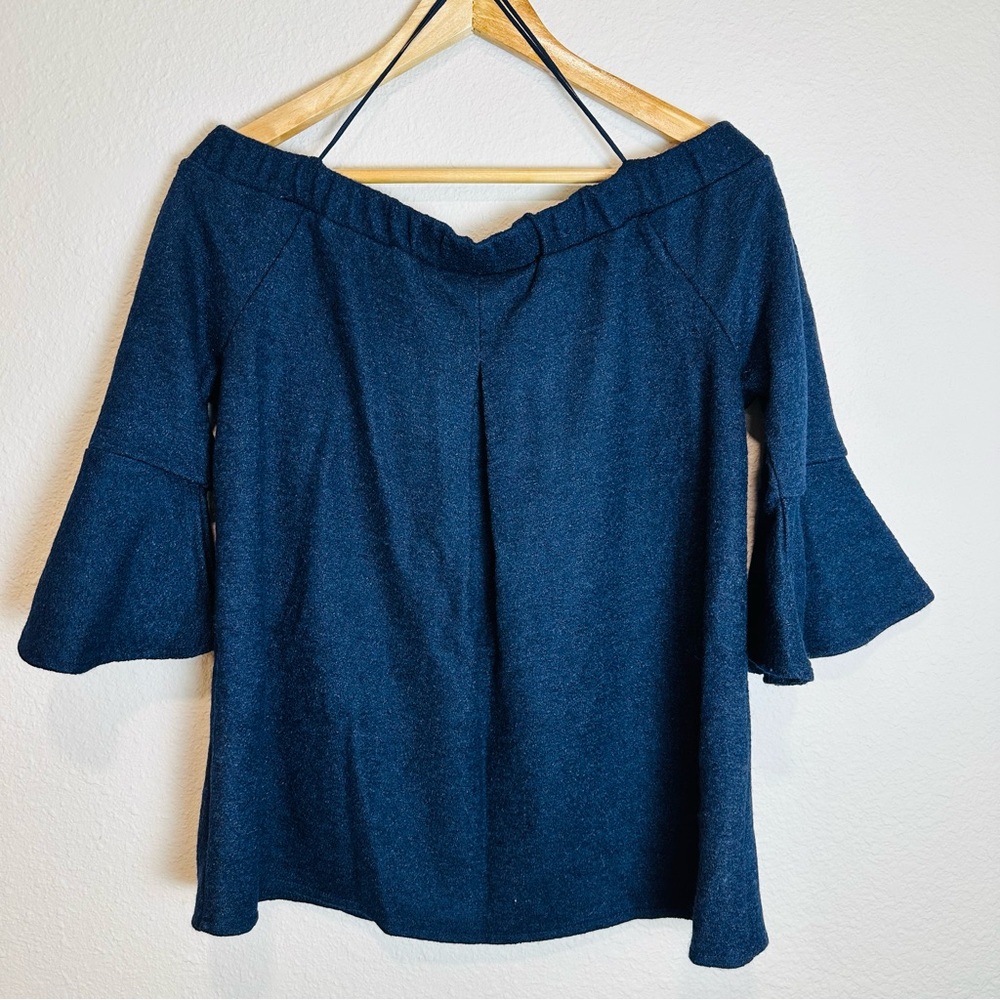 Banana Republic Women’s Off The Shoulder Top Bell Sleeves Navy Blue Size Medium - Picture 5 of 7